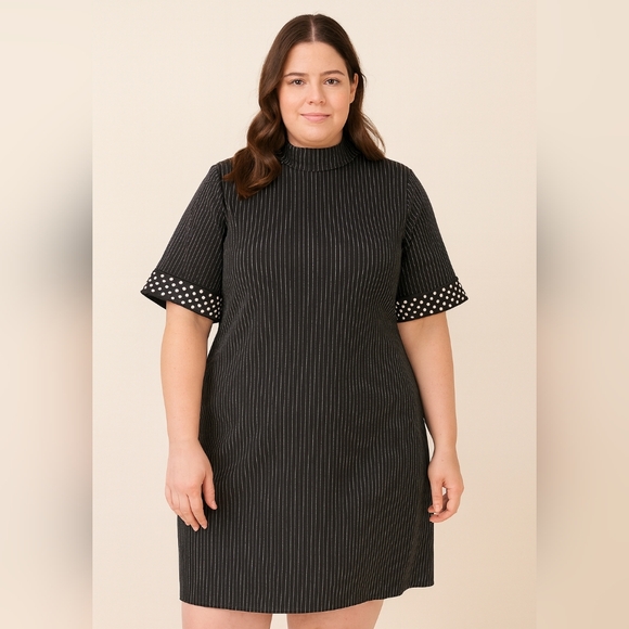Karl Lagerfeld Dresses & Skirts - Karl Lagerfeld Black Pinstripe Dress with Pearl Details